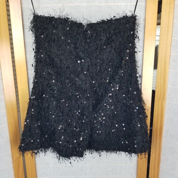 Zara Black Sequined Bustier Top Strapless Button Front Stretch Size Medium - Picture 11 of 14